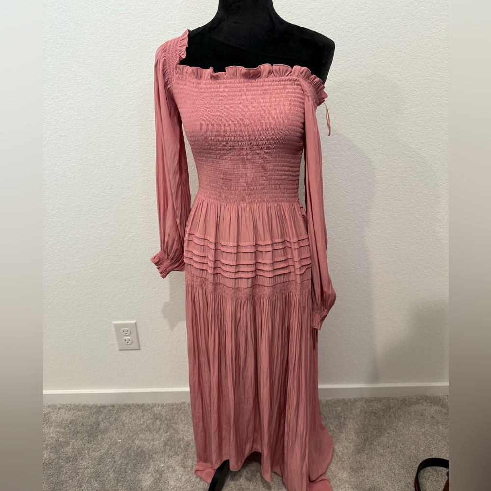 Ramy Brook Pink One Shoulder Smocked Sundress